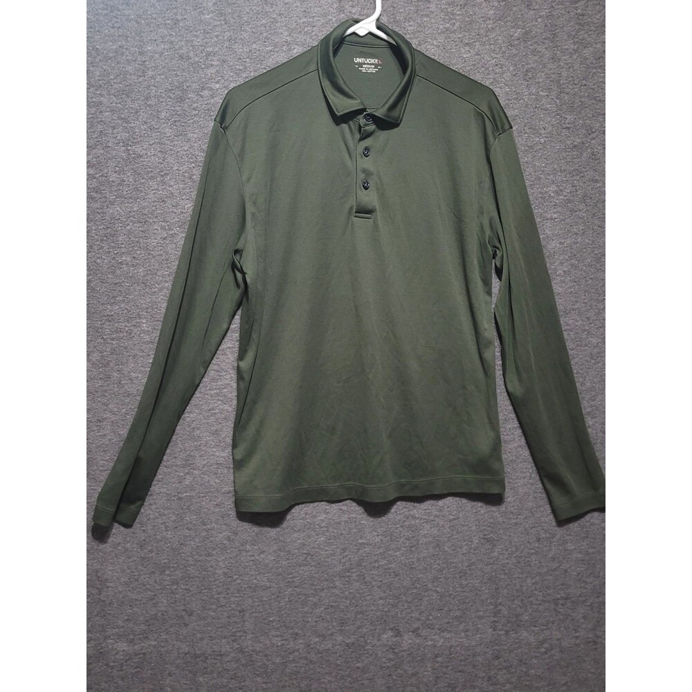 Untuckit Medium polo Damaschino green shirt button longsleeve stretch cotton